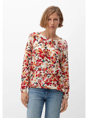 s.Oliver Autumn Floral Print Blouse with Keyhole Back – Cream