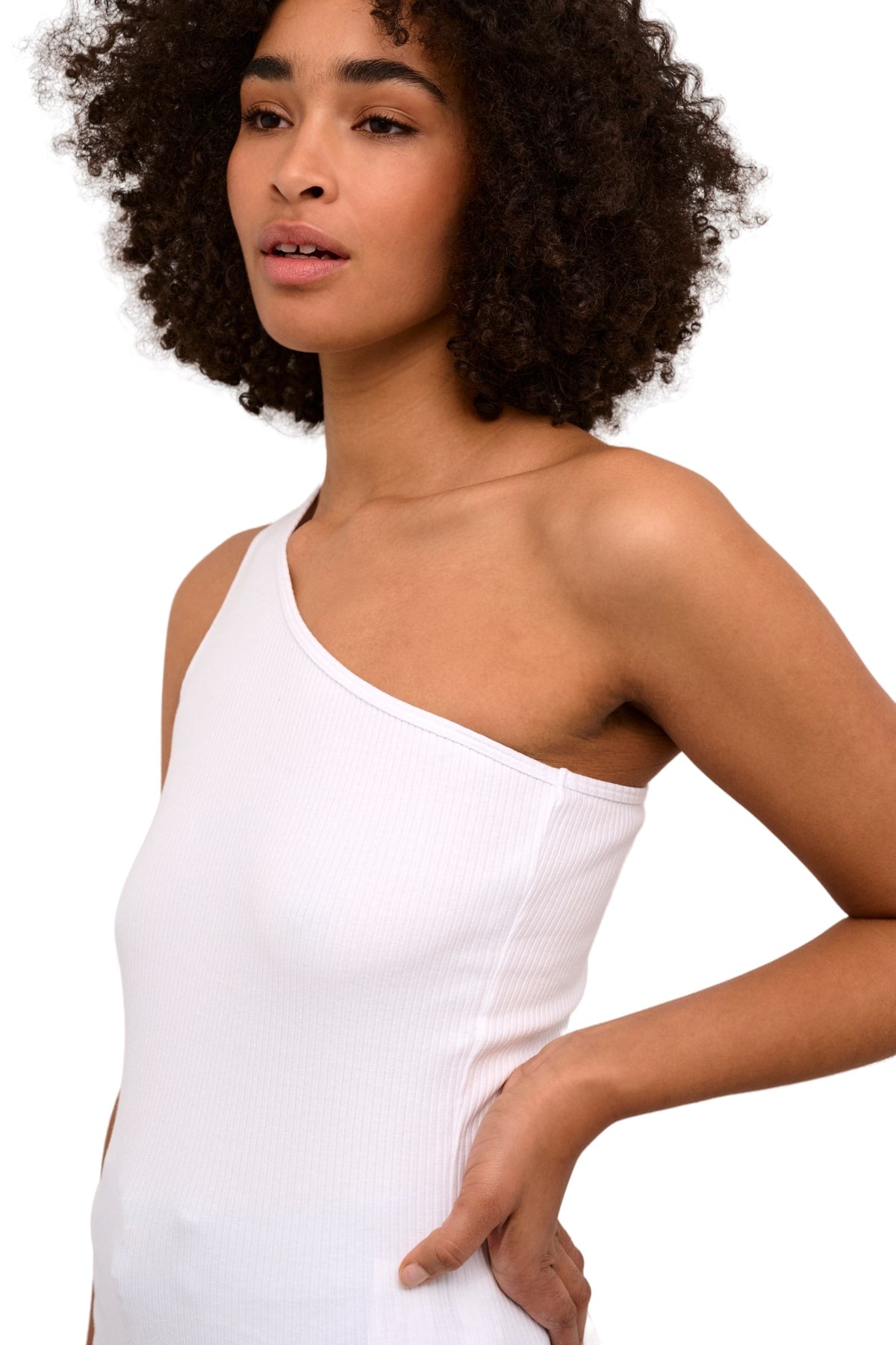 Kaffe KApia One-Shoulder Ribbed Top – White