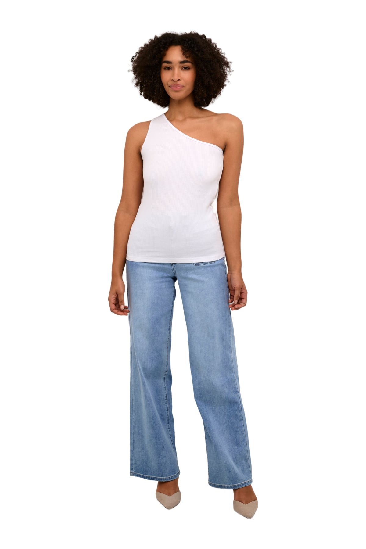 Kaffe KApia One-Shoulder Ribbed Top – White