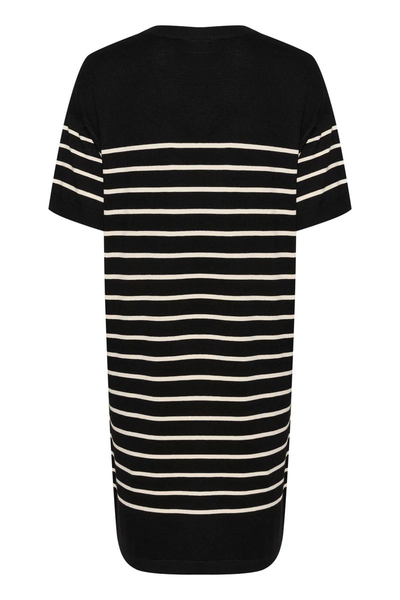 Kaffe Kalizza Striped Knit Mini Dress – Black and White
