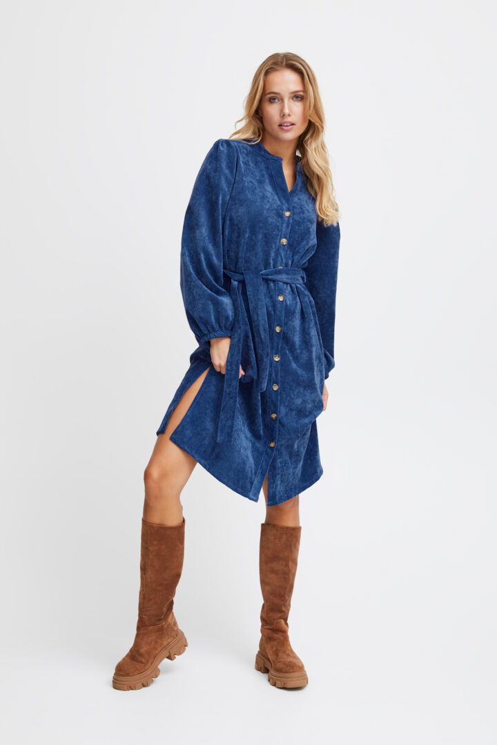 Sorbet Spicy Corduroy Shirt Dress with Belt – Denim Blue
