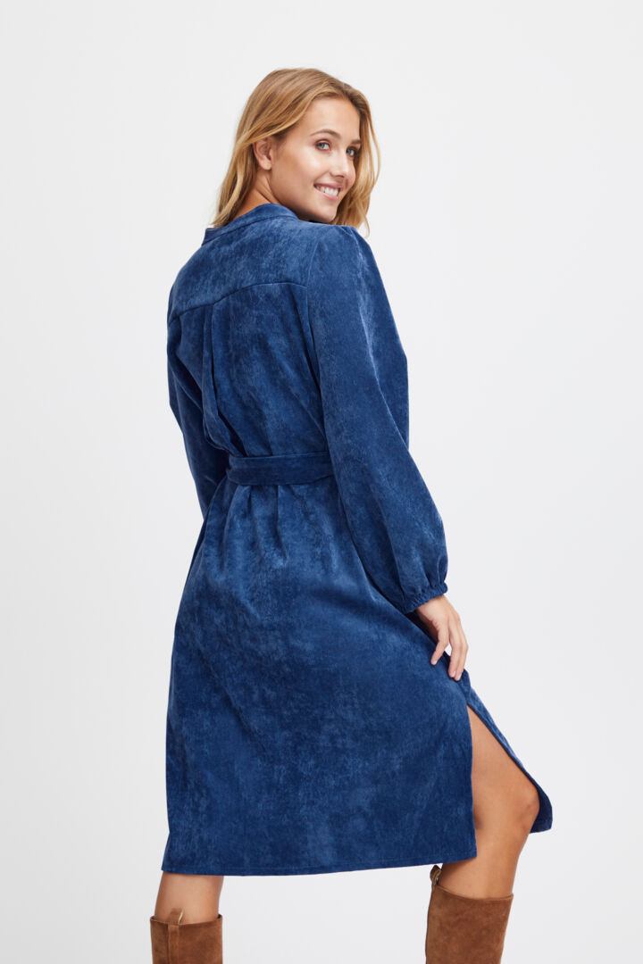 Sorbet Spicy Corduroy Shirt Dress with Belt – Denim Blue