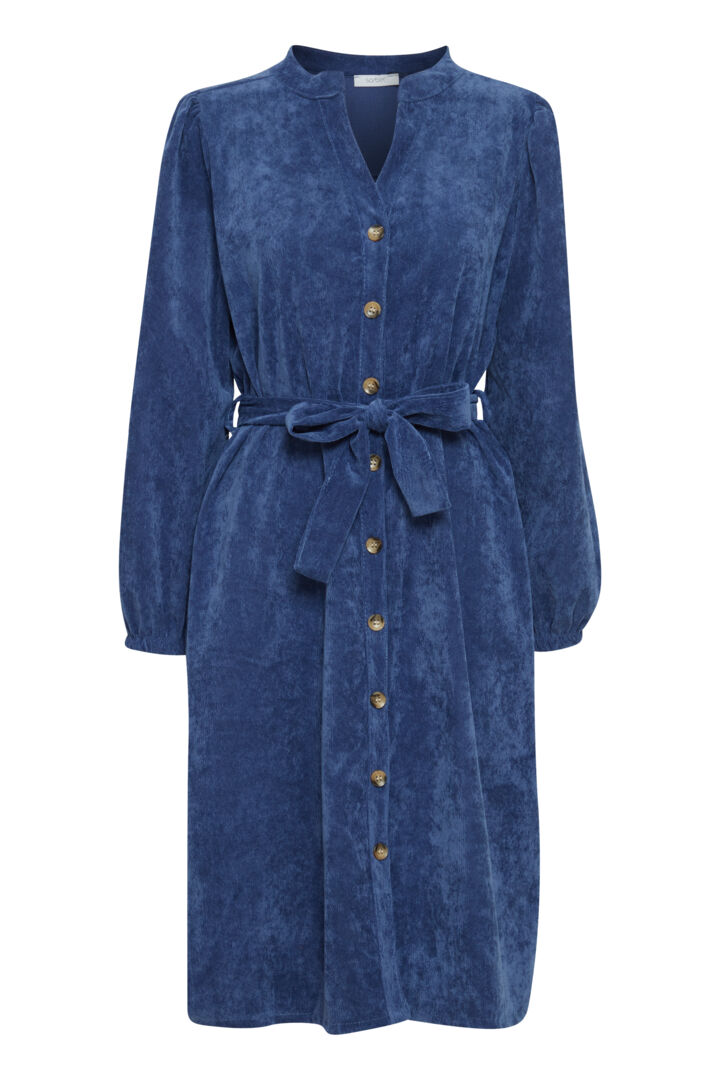 Sorbet Spicy Corduroy Shirt Dress with Belt – Denim Blue