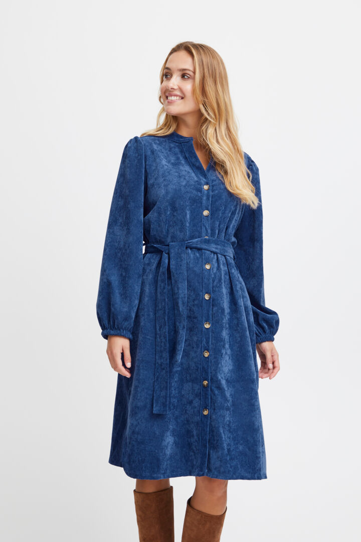 Sorbet Spicy Corduroy Shirt Dress with Belt – Denim Blue