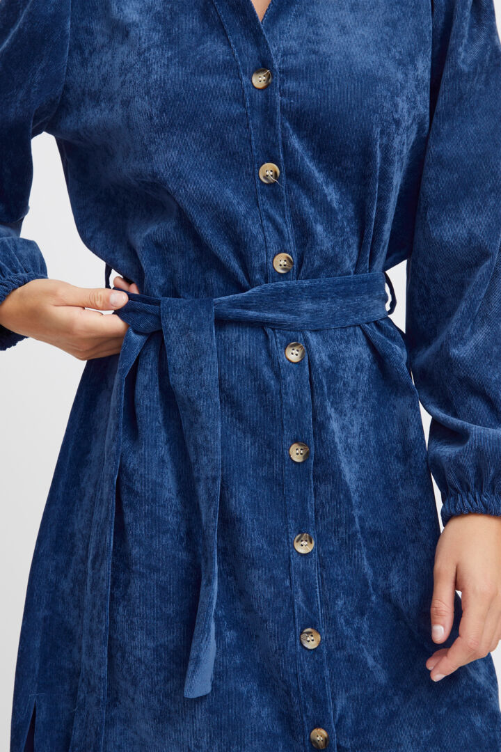 Sorbet Spicy Corduroy Shirt Dress with Belt – Denim Blue