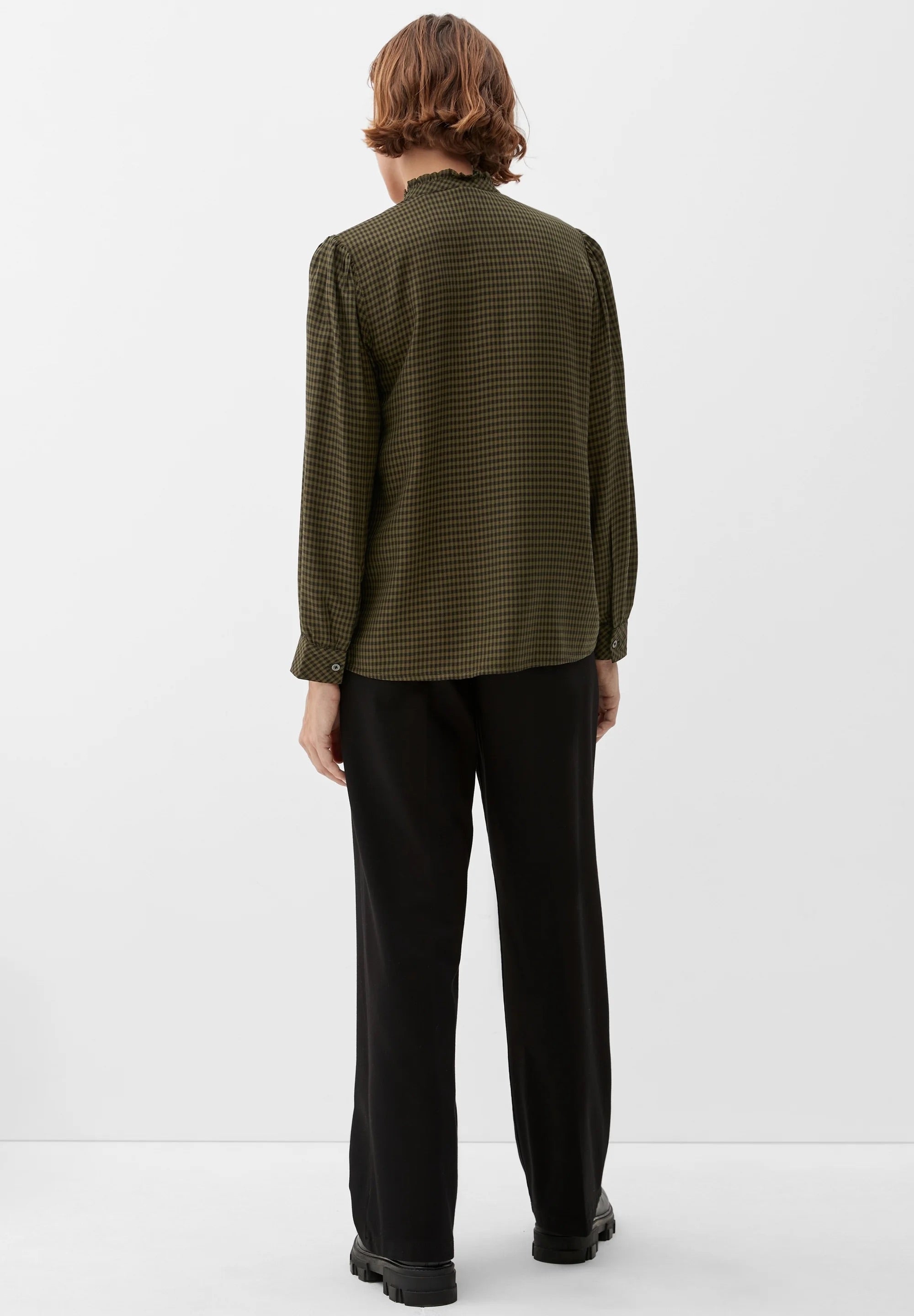 s.Oliver Gingham Check Blouse with Ruffle Collar – Evergreen