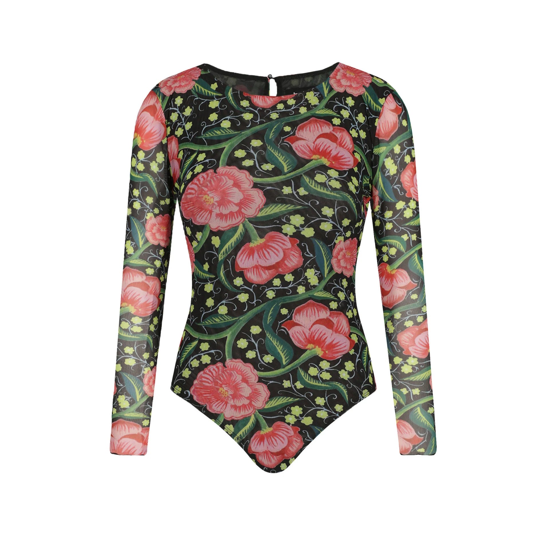 Desigual Floral Bodysuit – Black with Pink Flowers