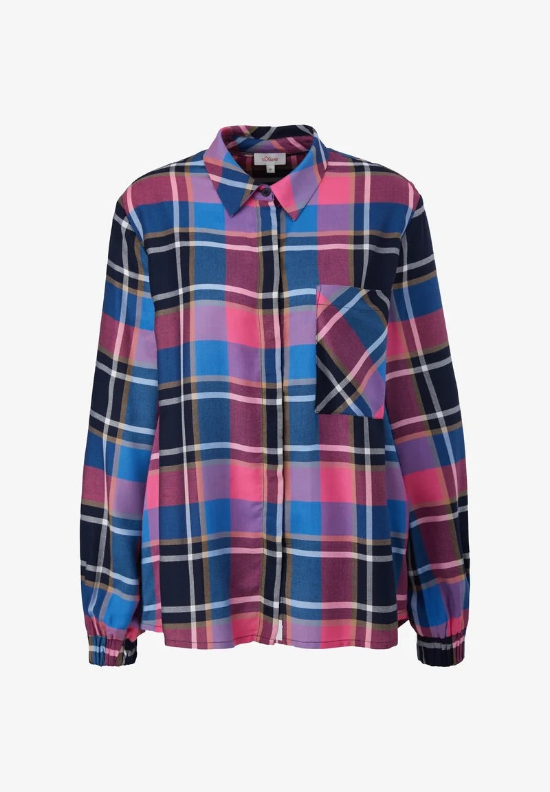 s.Oliver Oversized Plaid Shirt – Navy Blue, Pink & Purple