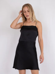 Neo Noir Clara Crystal-Strap Satin Mini Dress – Black
