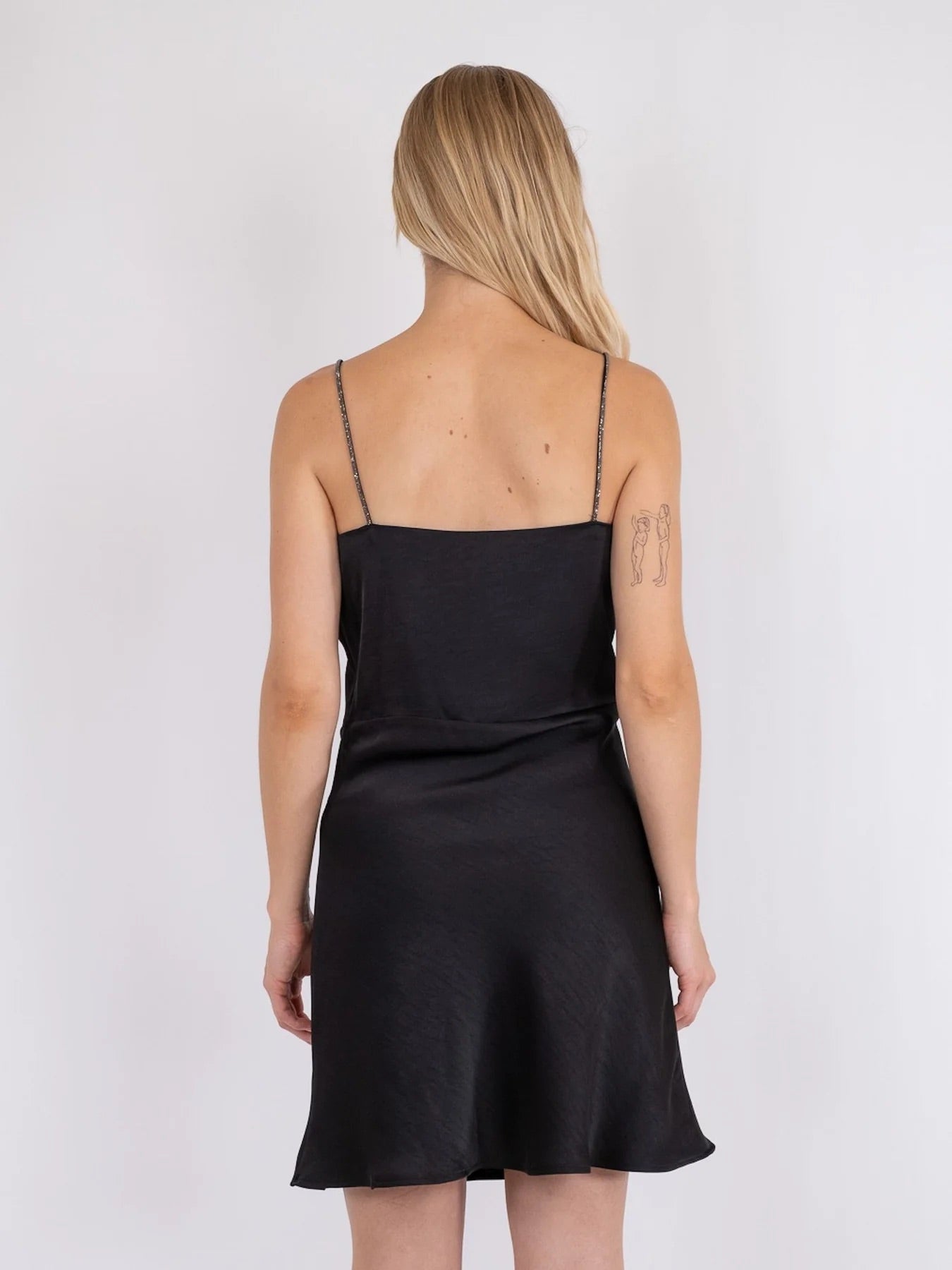 Neo Noir Clara Crystal-Strap Satin Mini Dress – Black