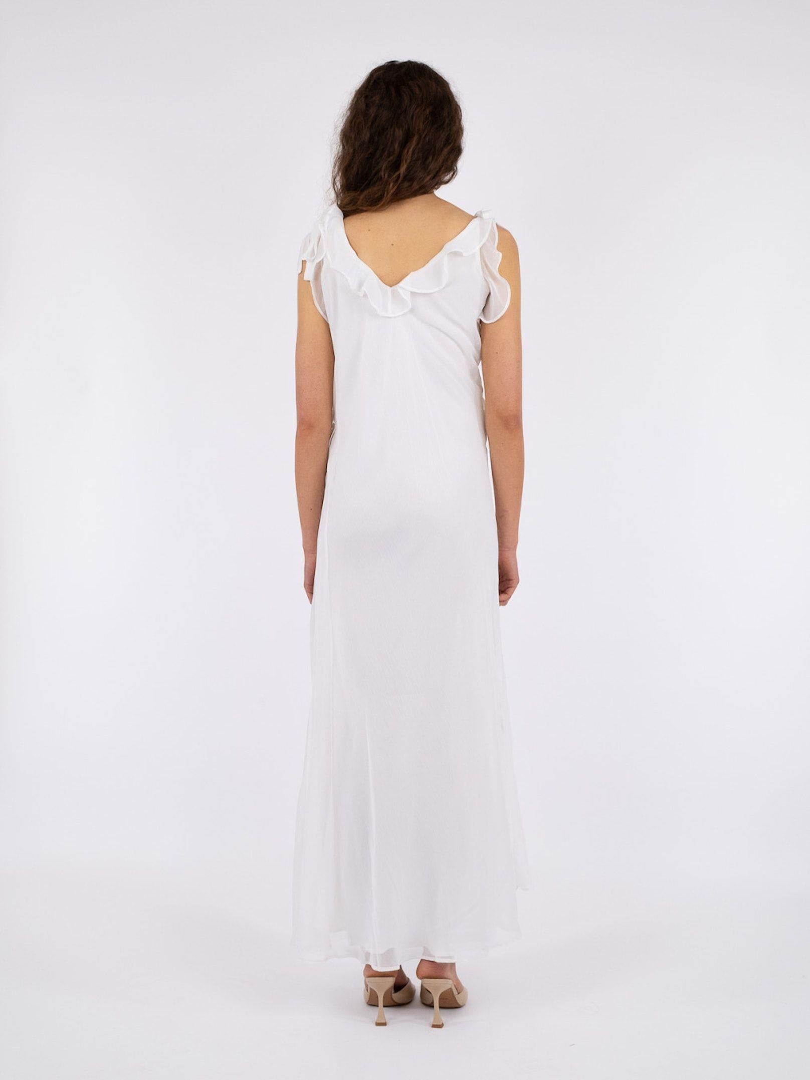 Neo Noir Dara Ruffle Chiffon Maxi Dress – White