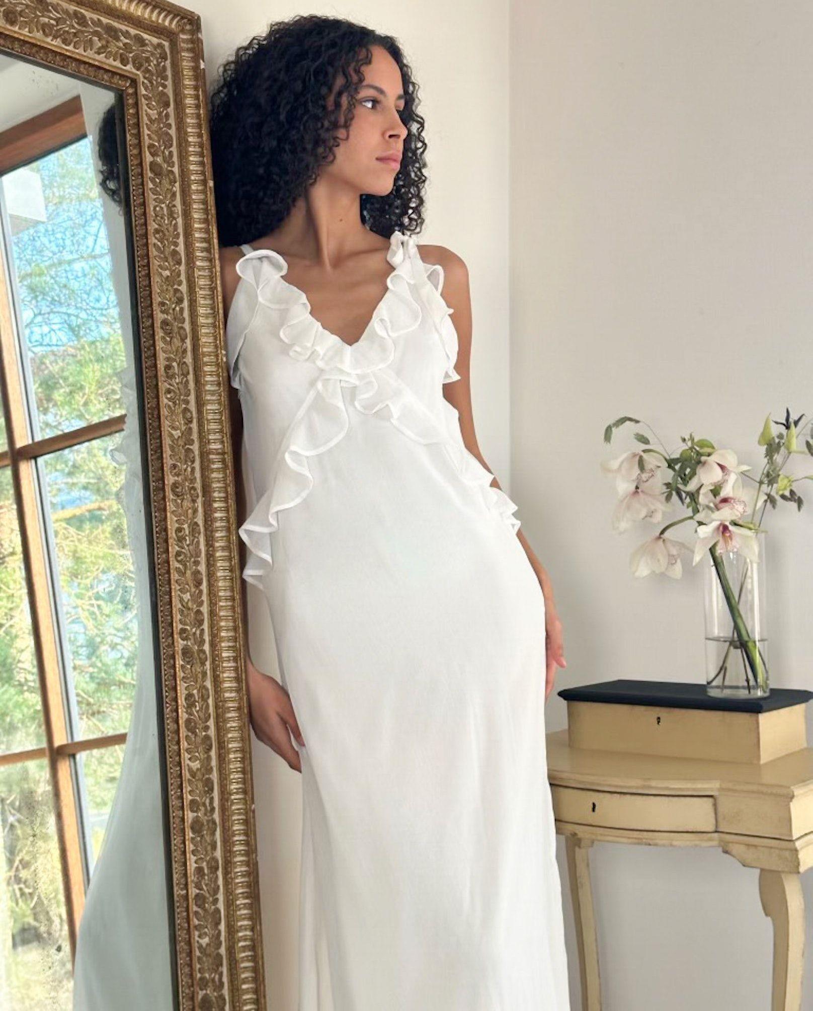 Neo Noir Dara Ruffle Chiffon Maxi Dress – White