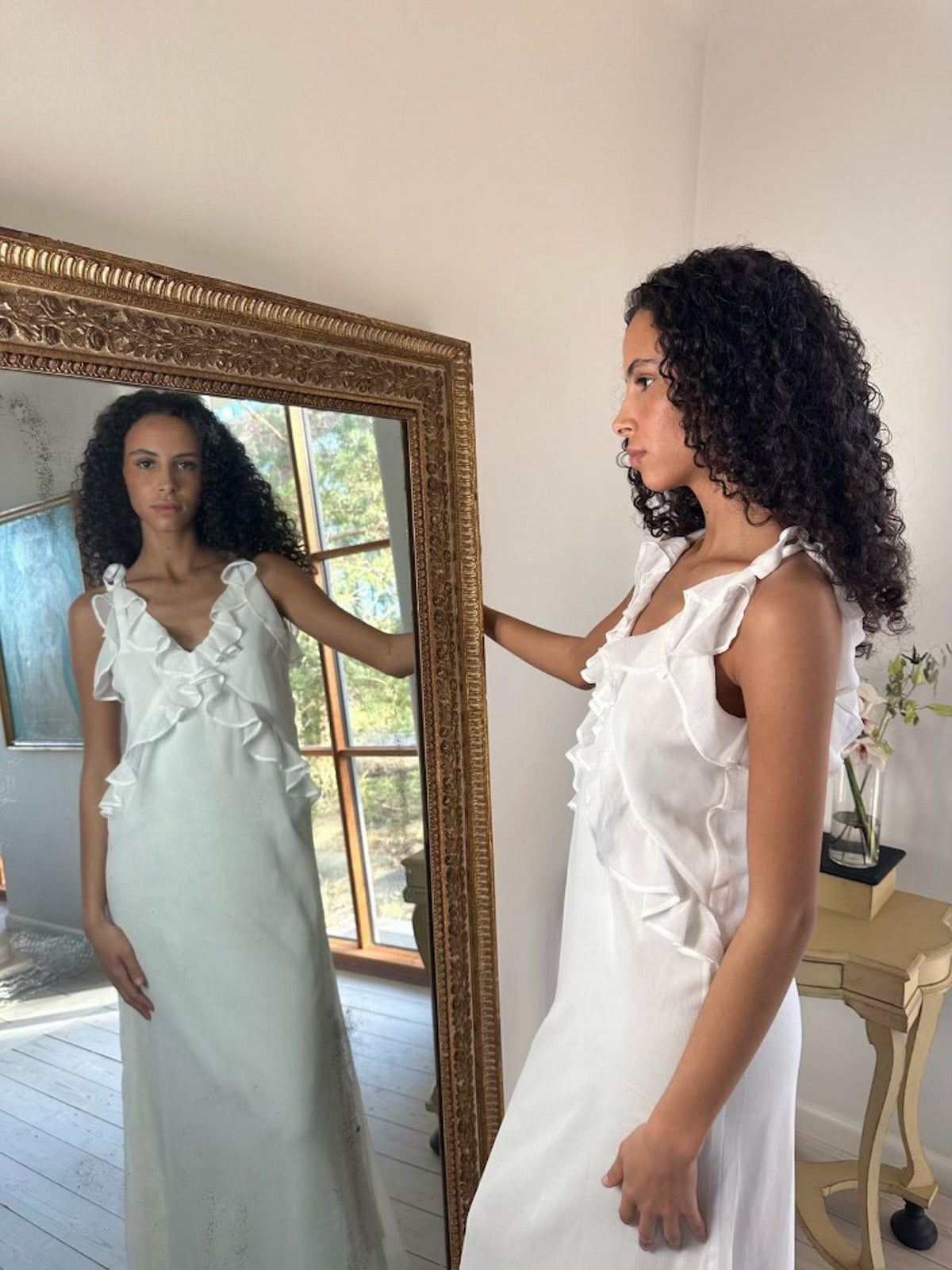 Neo Noir Dara Ruffle Chiffon Maxi Dress – White