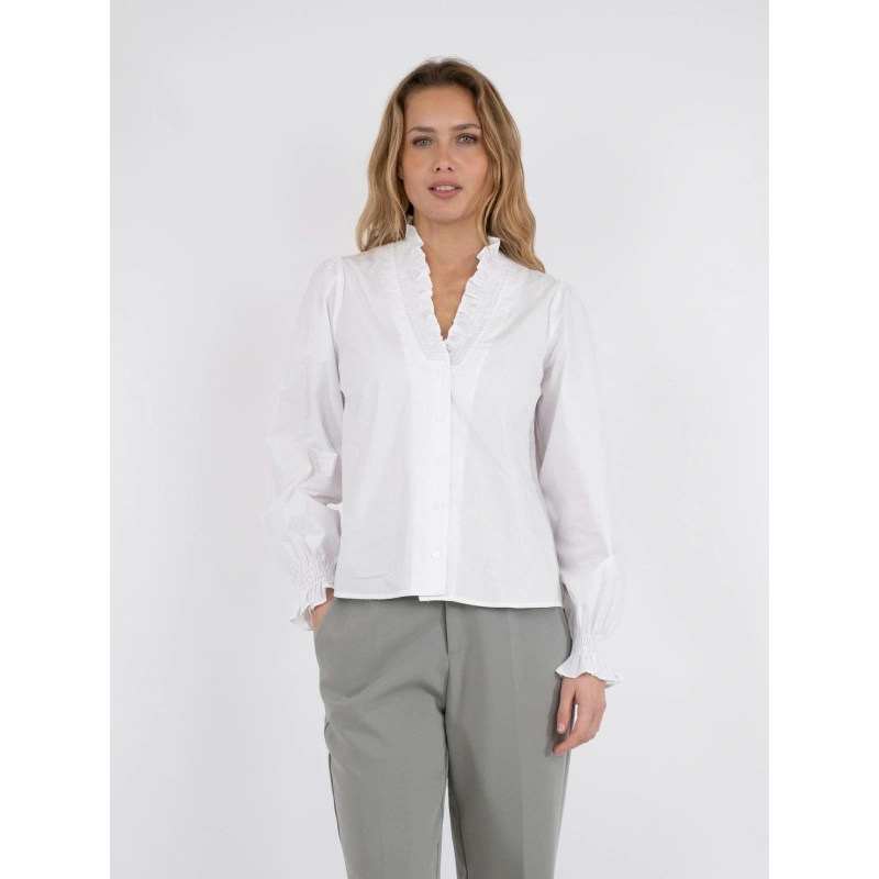 Neo Noir Briele Ruffle-Collar Blouse – White