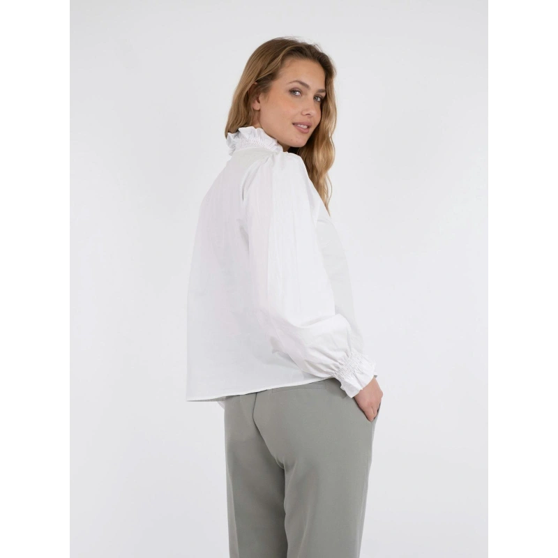 Neo Noir Briele Ruffle-Collar Blouse – White