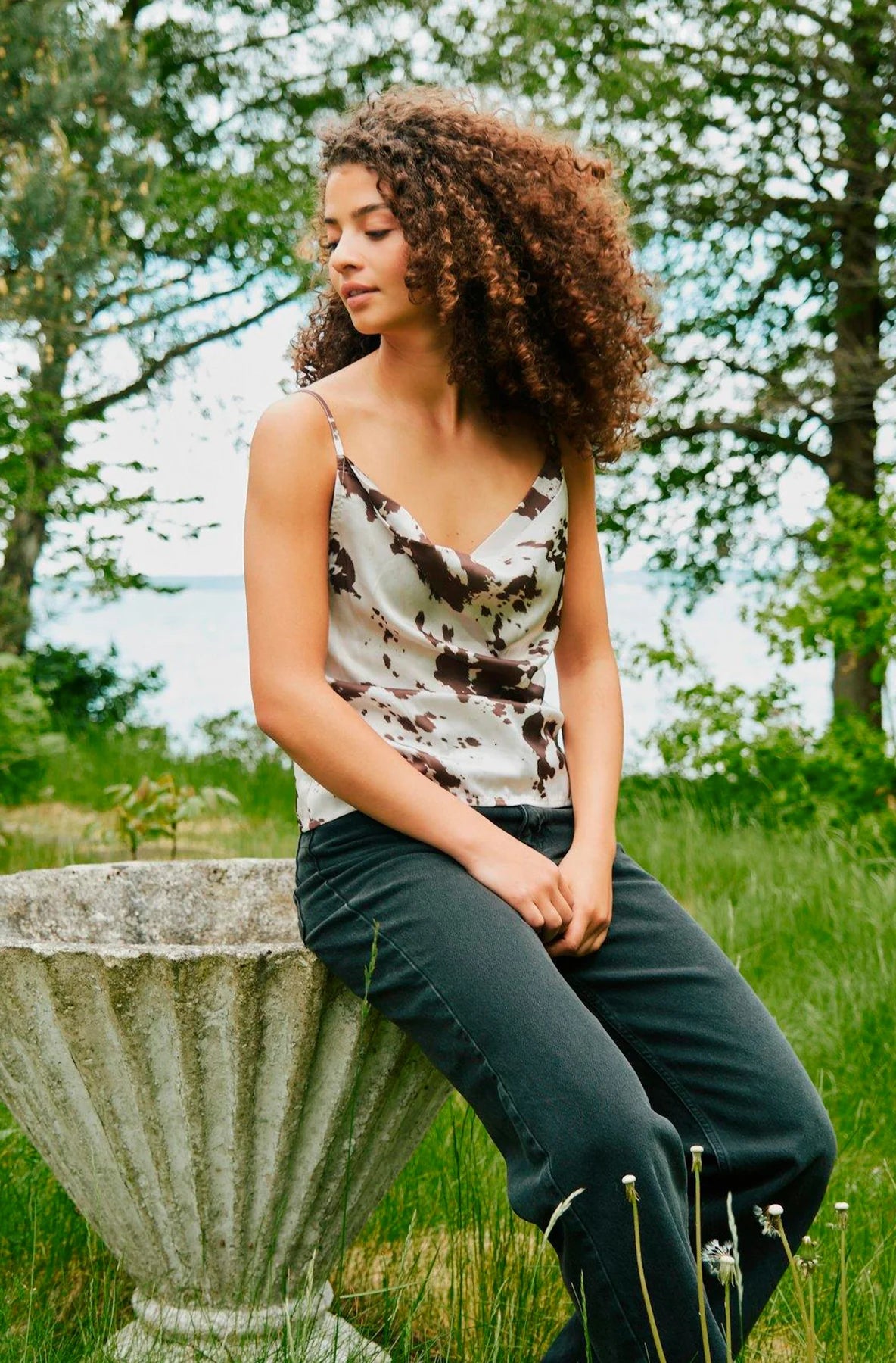 Neo Noir Lindy Cow-Print Satin Cami Top