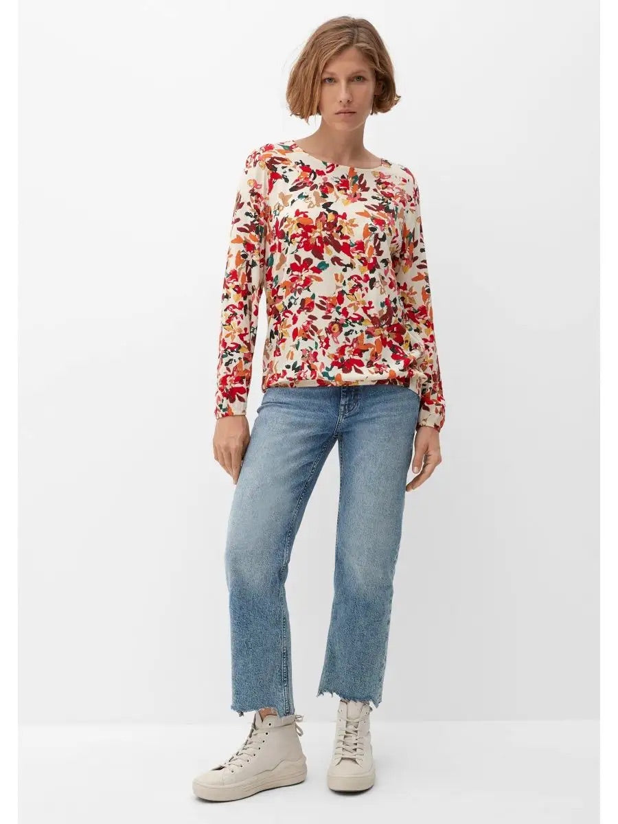 s.Oliver Autumn Floral Print Blouse with Keyhole Back – Cream