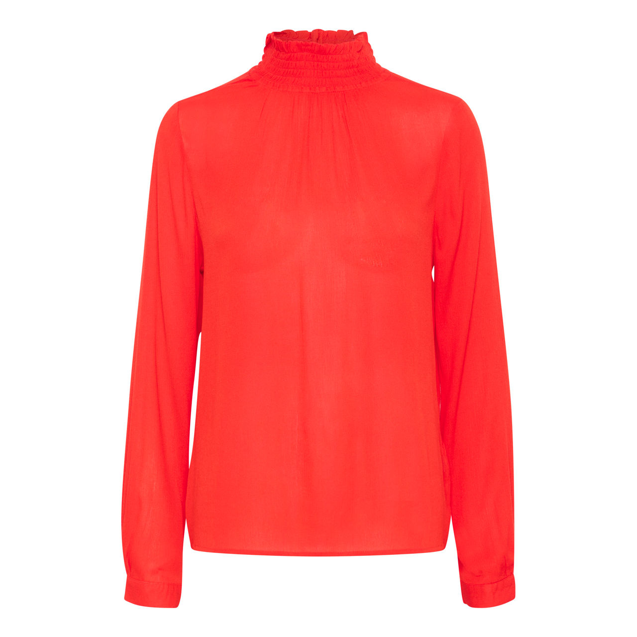 Kaffe Trine Smocked High-Neck Blouse – Red Orange