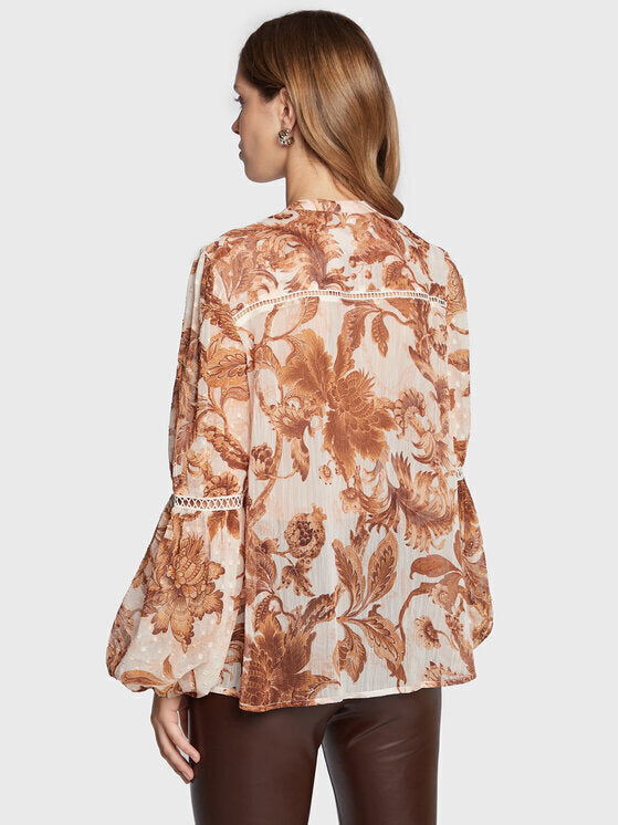 Guess Tunic Long-Sleeve with V Neckline Floral – Beige