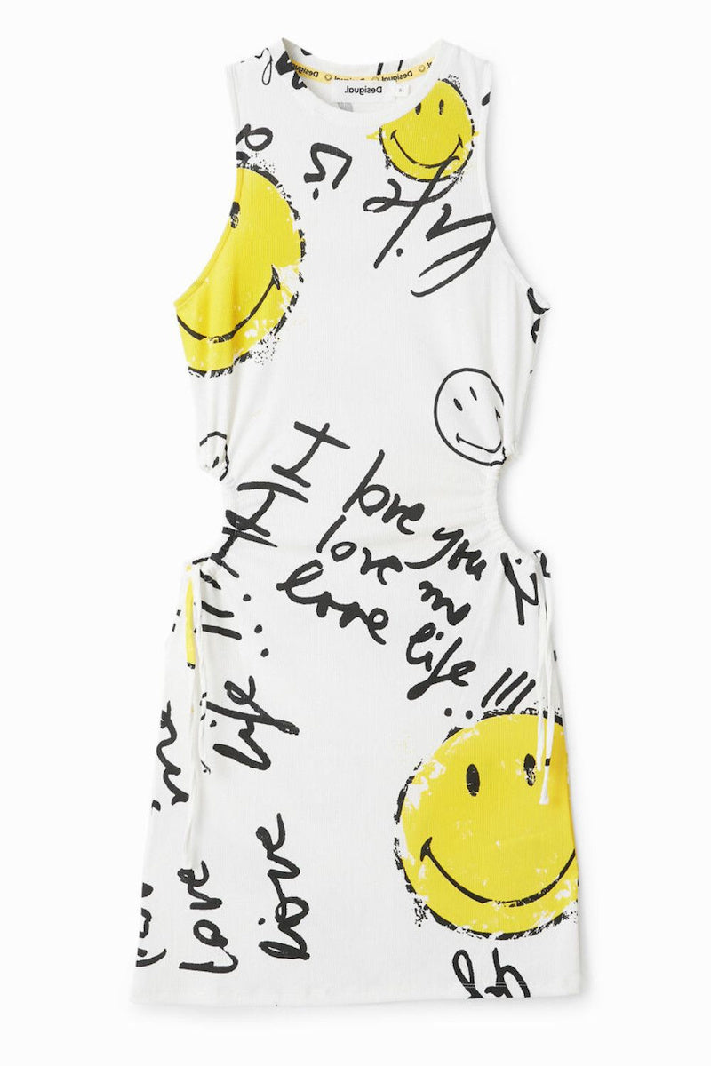 Desigual x Smiley® kivágott miniruha – fehér