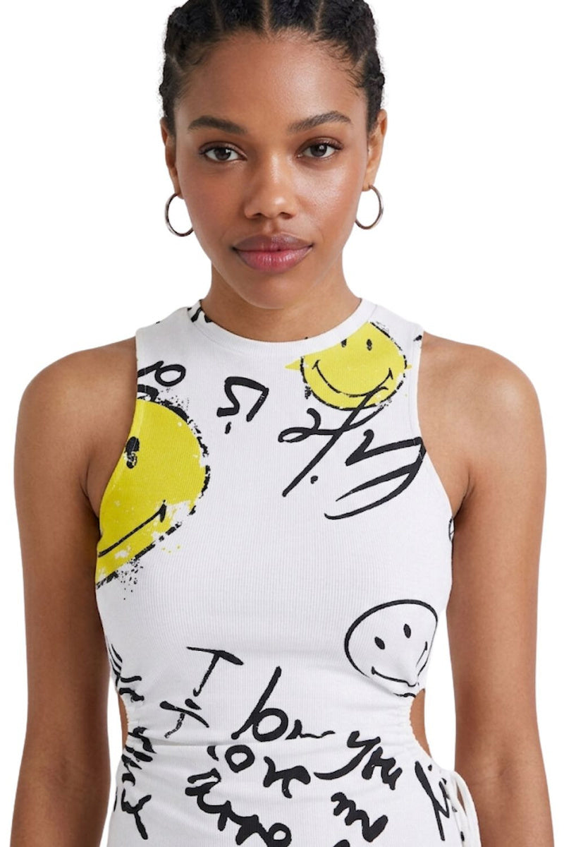 Desigual x Smiley® kivágott miniruha – fehér