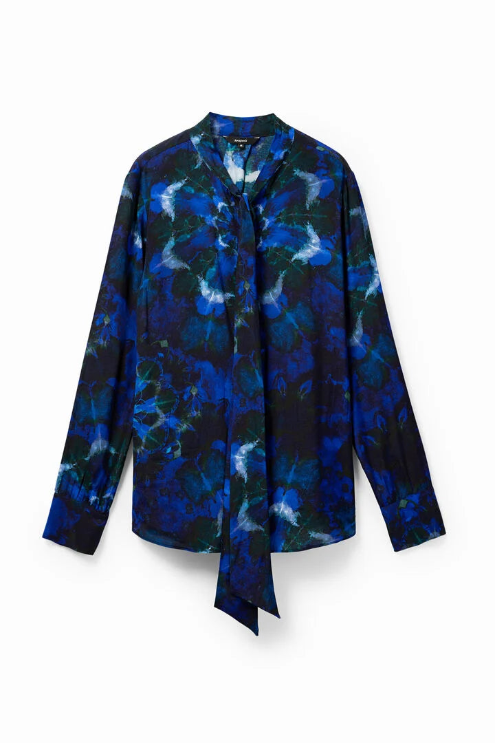 Desigual Tie-Dye Blouse – Blue Mandala Print with Bow