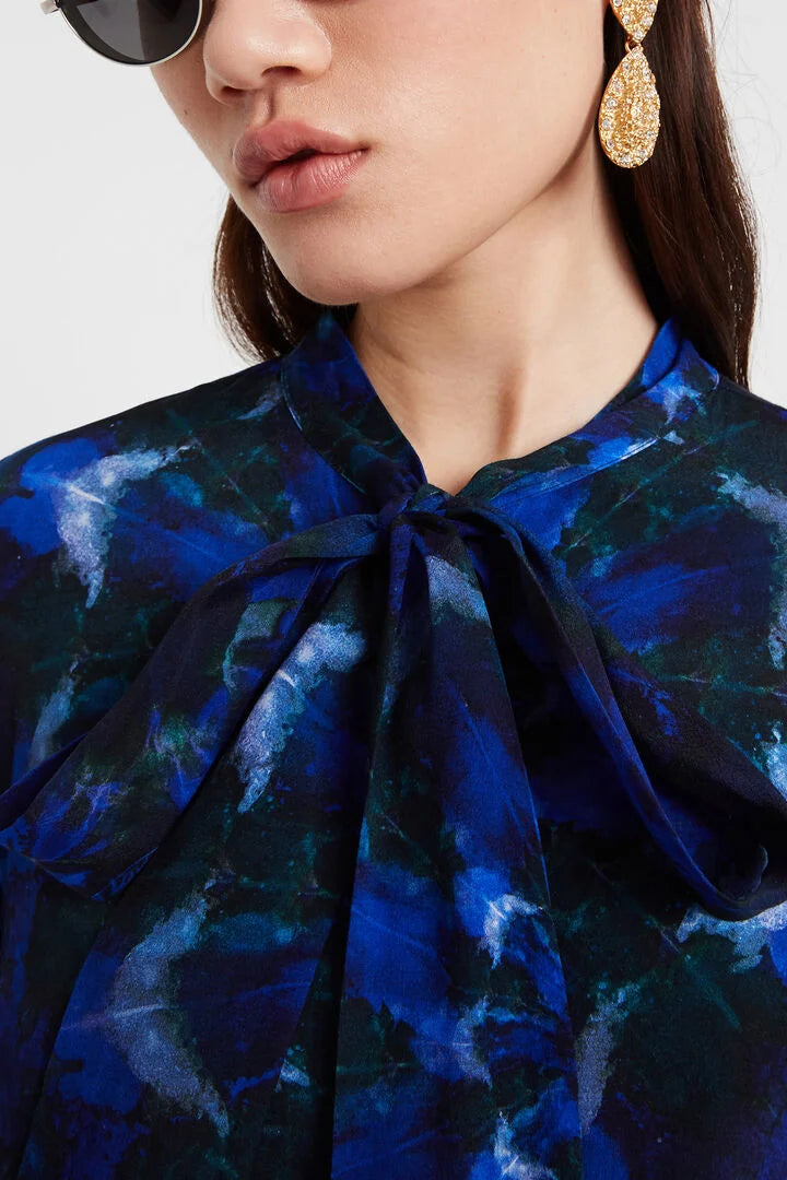 Desigual Tie-Dye Blouse – Blue Mandala Print with Bow