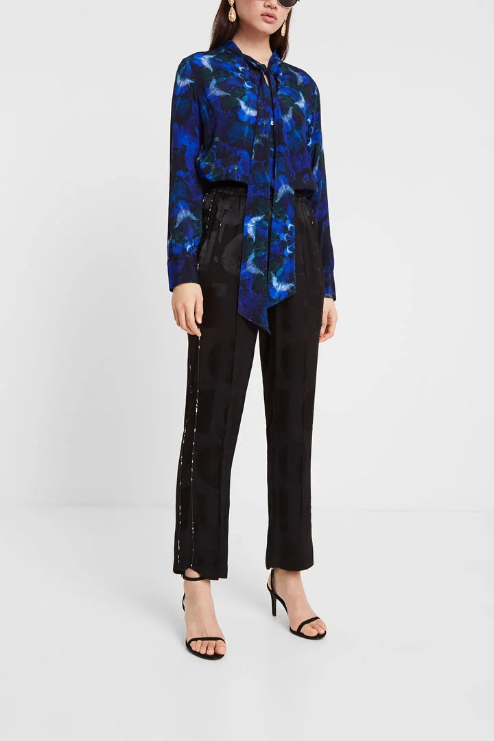 Desigual Tie-Dye Blouse – Blue Mandala Print with Bow