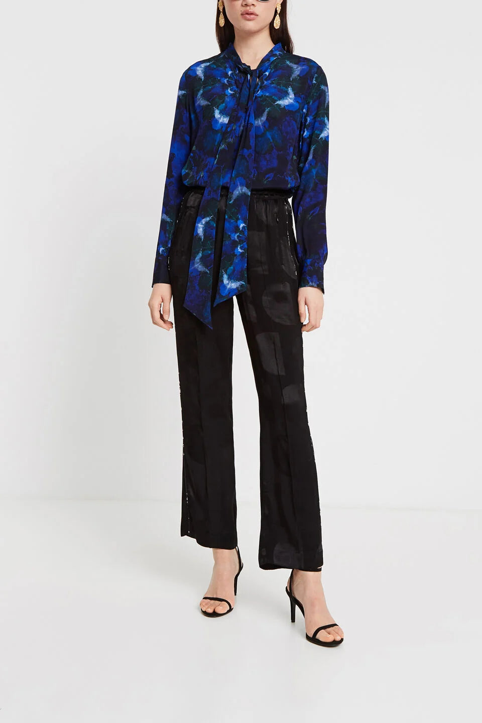 Desigual Tie-Dye Blouse – Blue Mandala Print with Bow