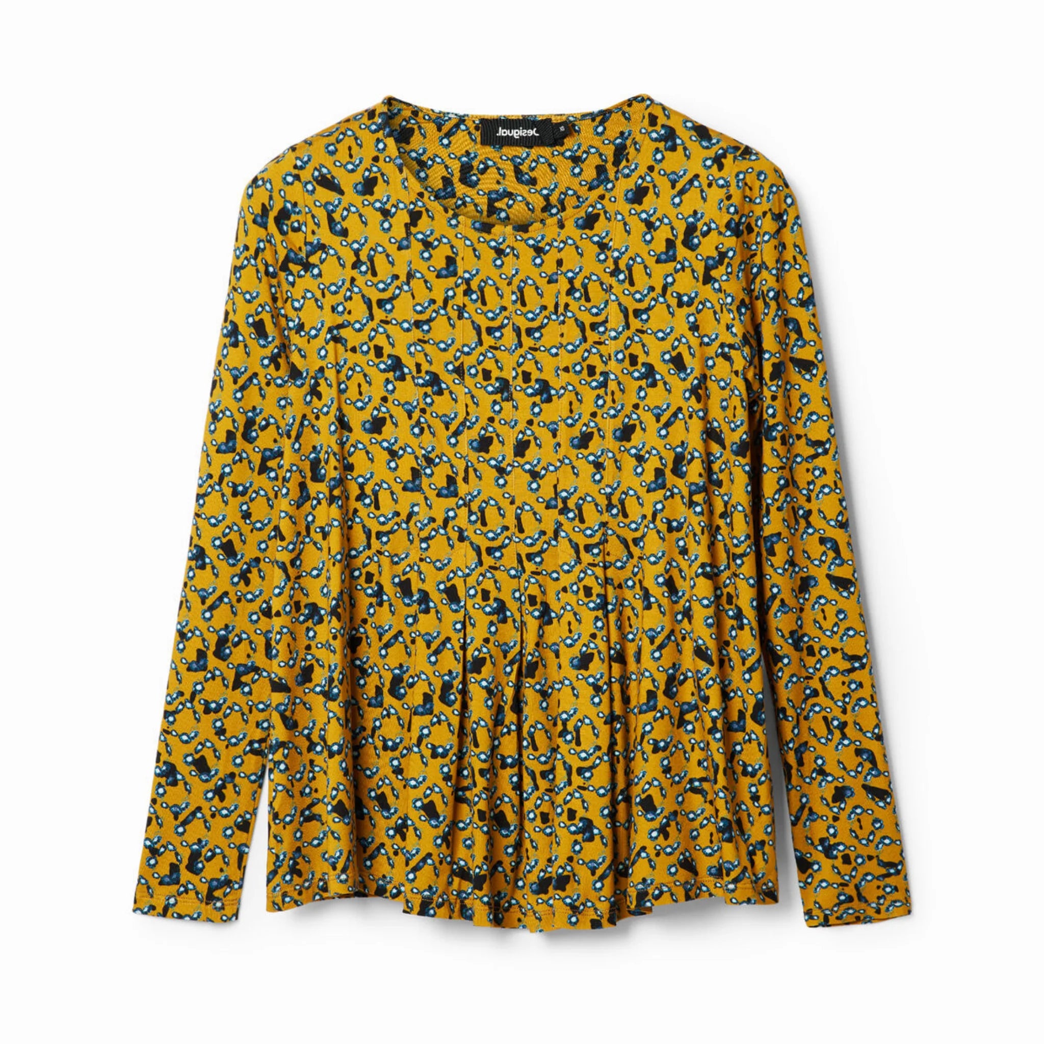 Desigual Multicolor Floral Blouse – Mustard Yellow with Ruffles