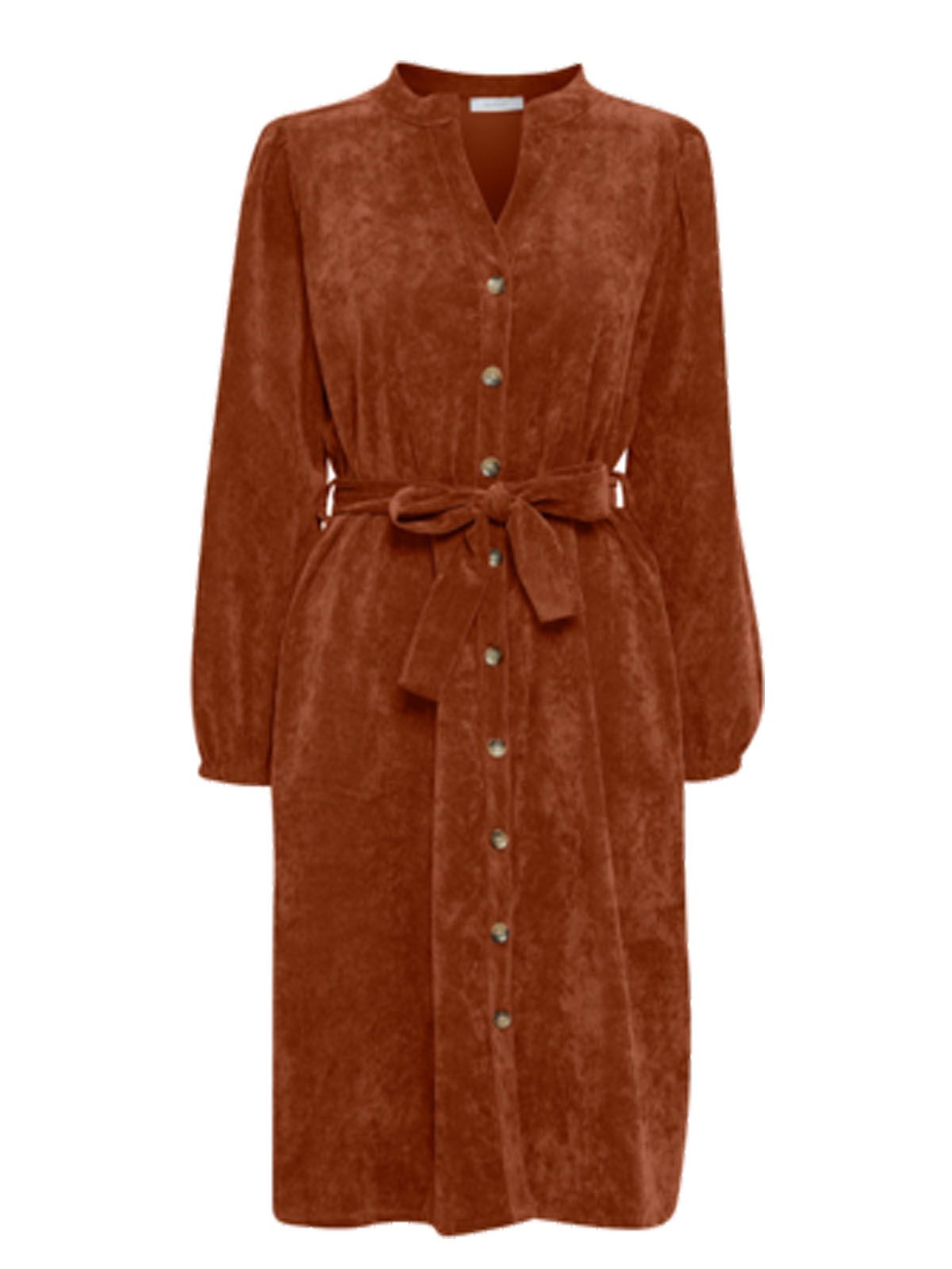 Sorbet Spicy Corduroy Shirt Dress with Belt – Rust Brown