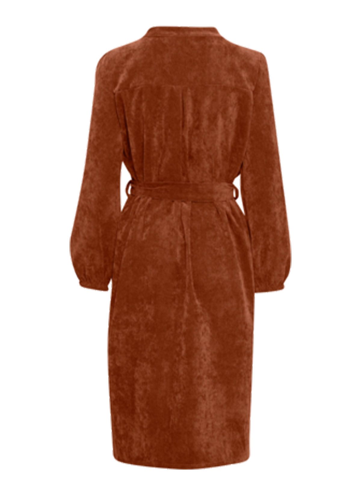 Sorbet Spicy Corduroy Shirt Dress with Belt – Rust Brown