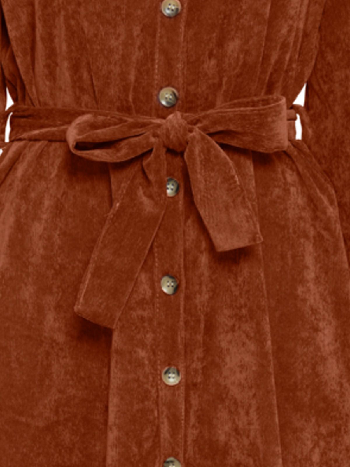 Sorbet Spicy Corduroy Shirt Dress with Belt – Rust Brown