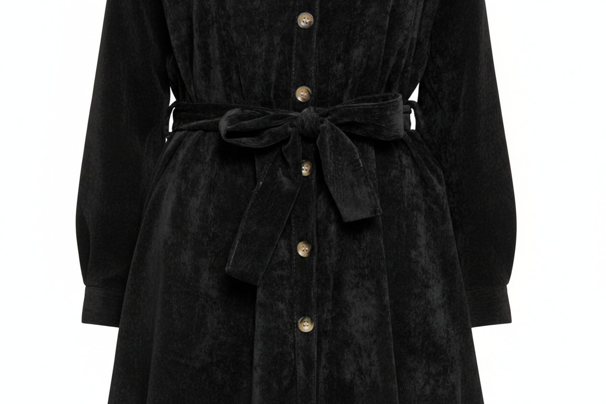Sorbet Spicy Corduroy Shirt Dress with Belt – Black