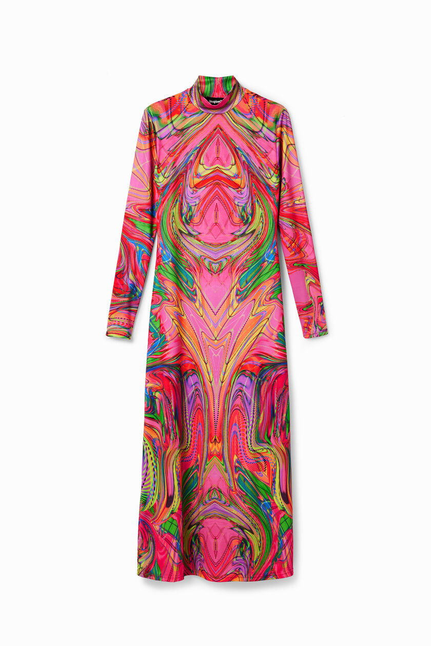 Desigual Psychedelic Marble Roll-Neck Midi Dress – Pink