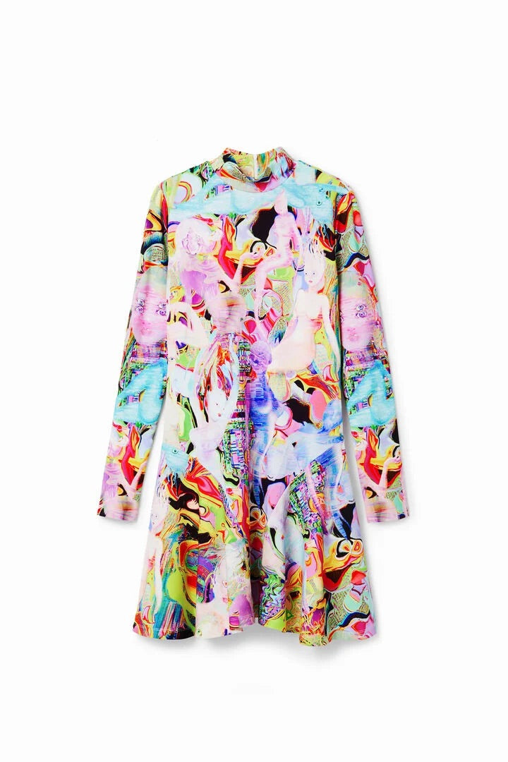 Desigual pszichedelikus mintás, hosszú ujjú miniruha – többszínű