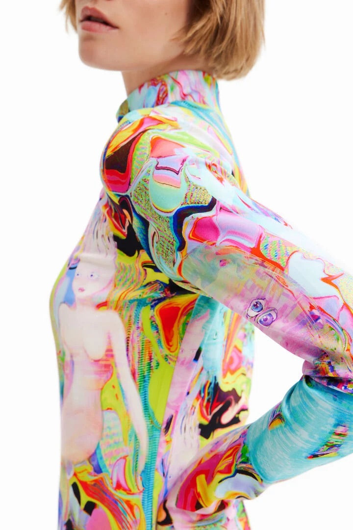 Desigual pszichedelikus mintás, hosszú ujjú miniruha – többszínű