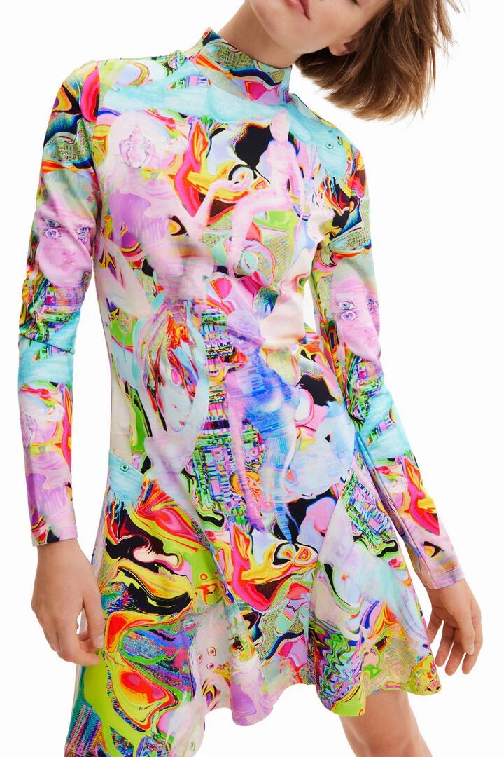 Desigual pszichedelikus mintás, hosszú ujjú miniruha – többszínű