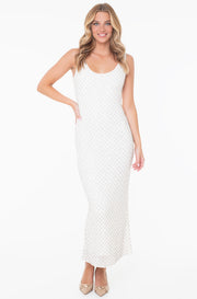 Marciano Elegant Dress in ecru, elegant women's fashion, premium brand designer dress for outlet styling.