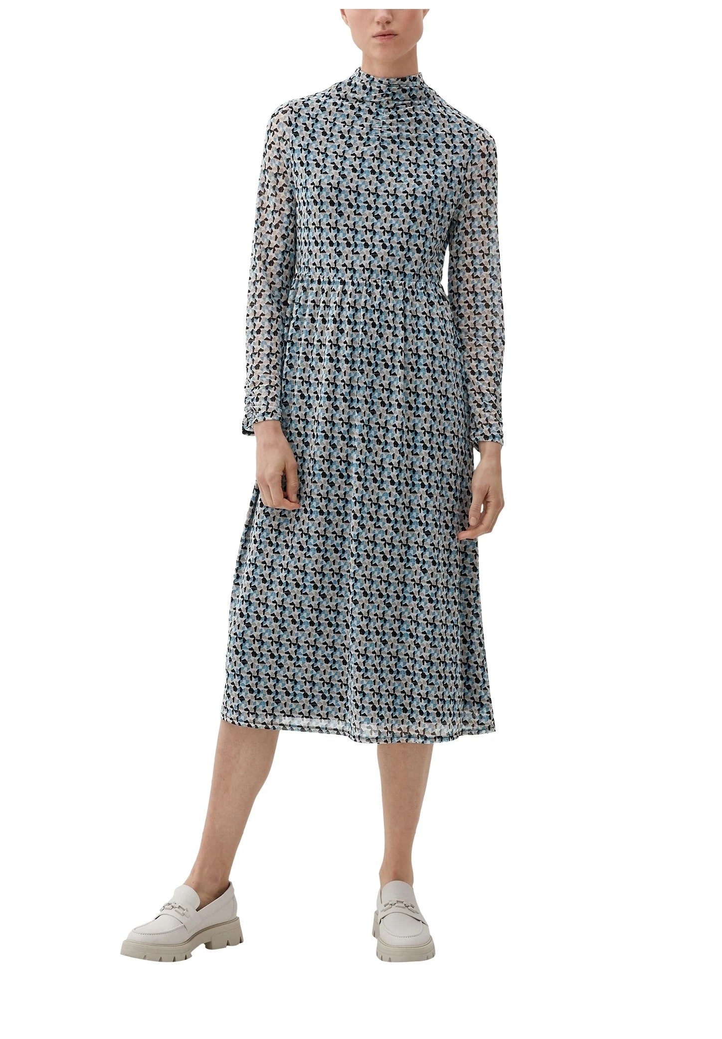 s.Oliver Floral Print Midi Dress with High Neck – Light Blue