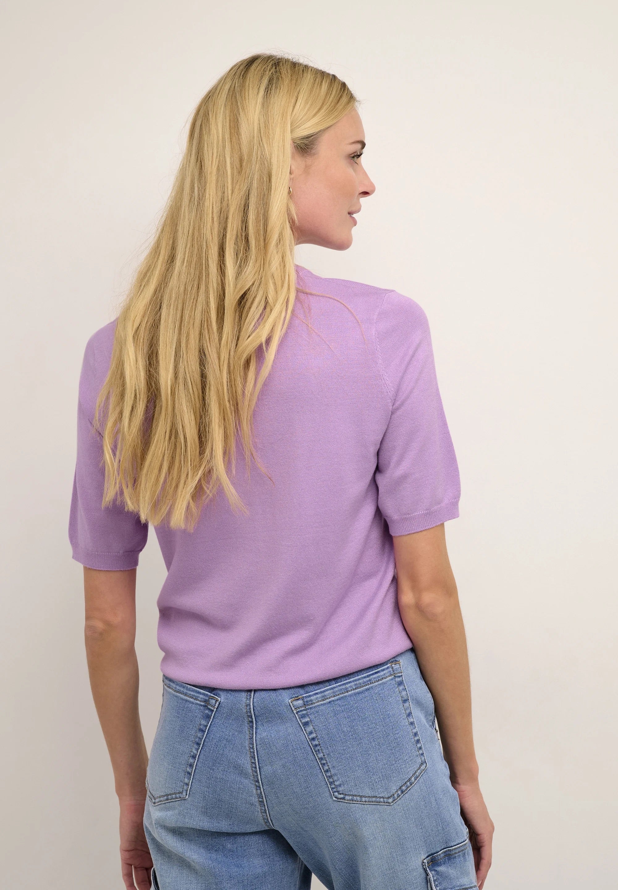 Kaffe Kalizza Short-Sleeve Knit Top – Lupine Lavender