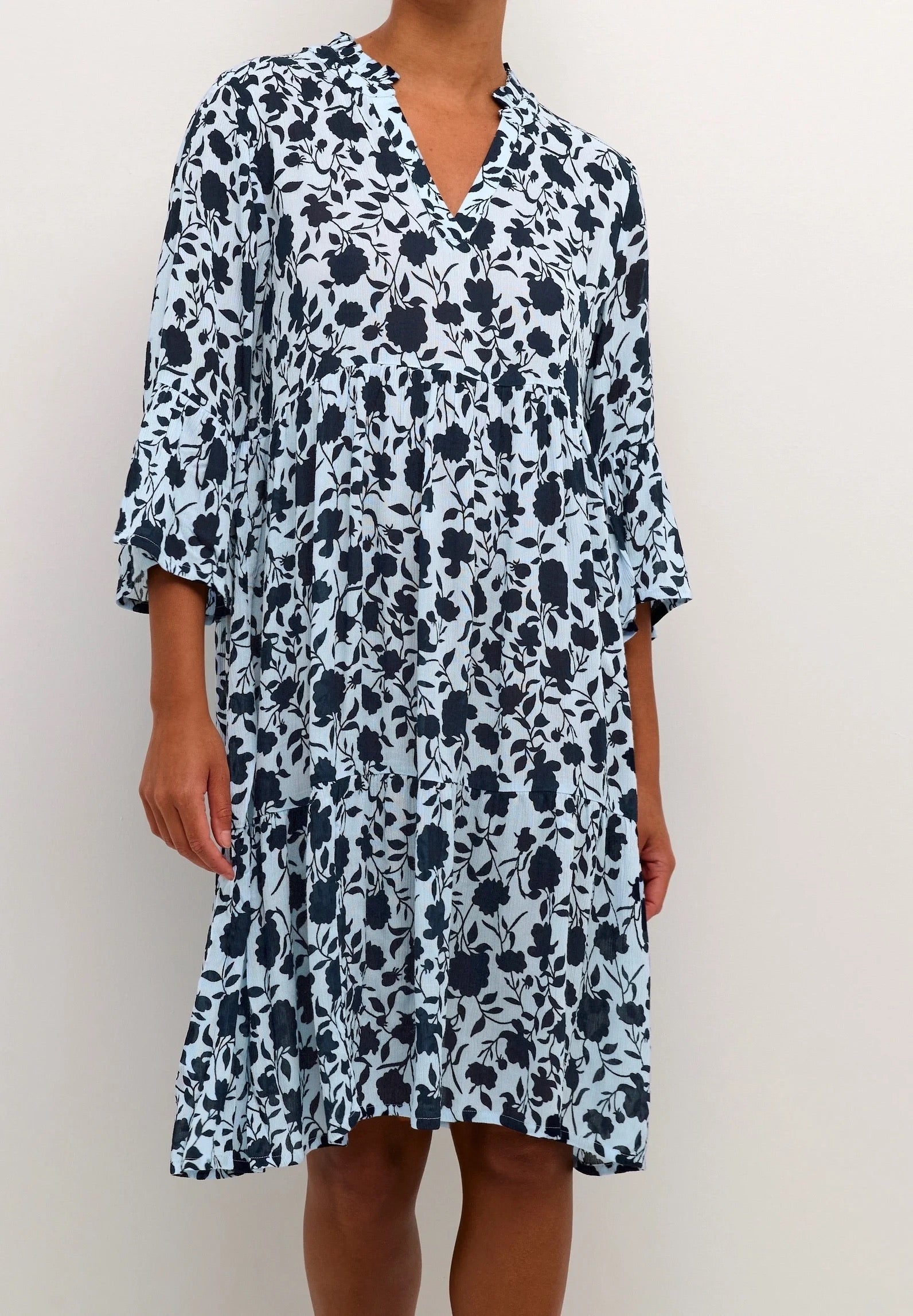 Kaffe KAisolde Floral Midi Dress – Ice Blue and Navy