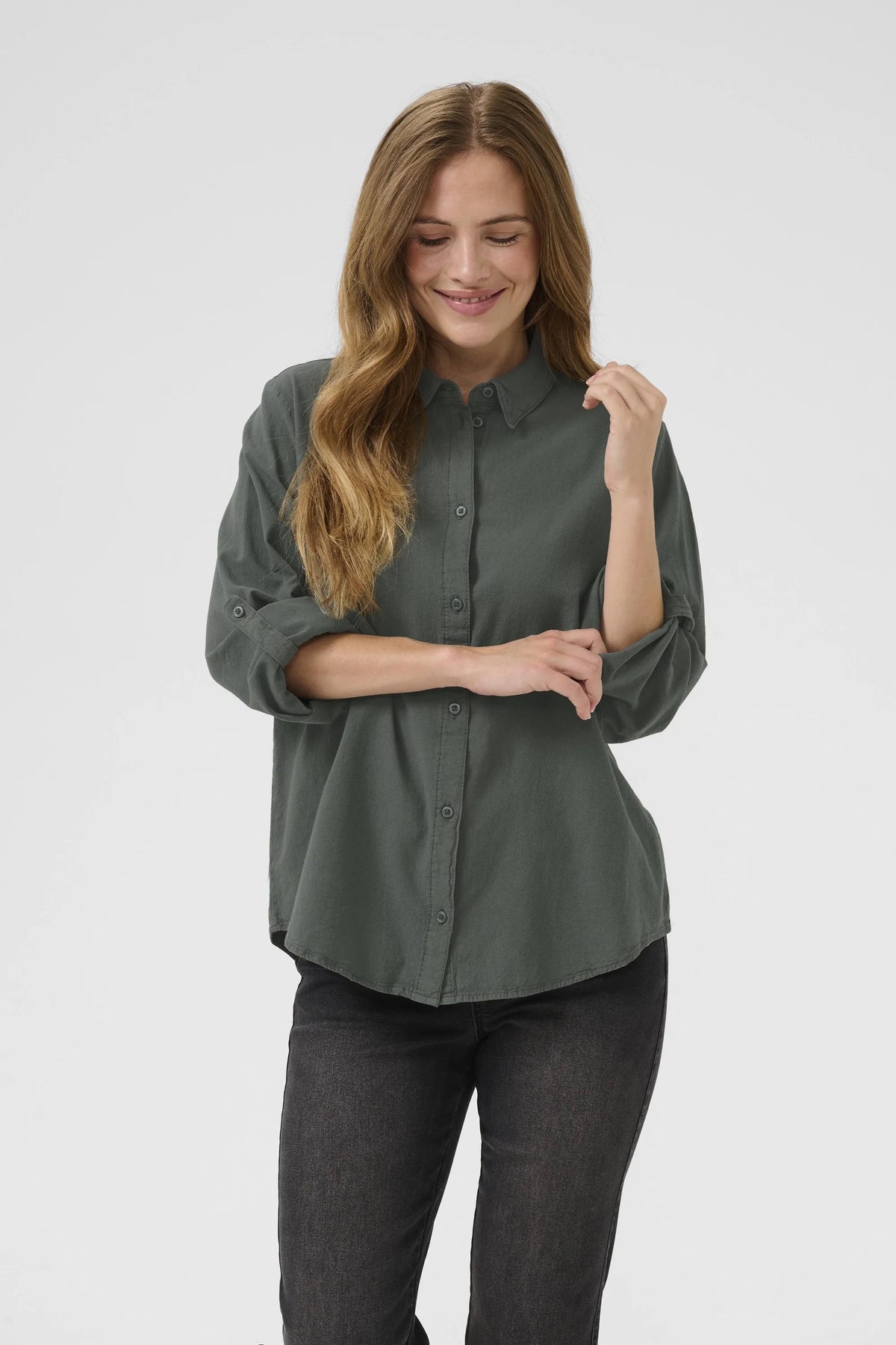 Kaffe KAnaya Button-Through Blouse – Balsam Green