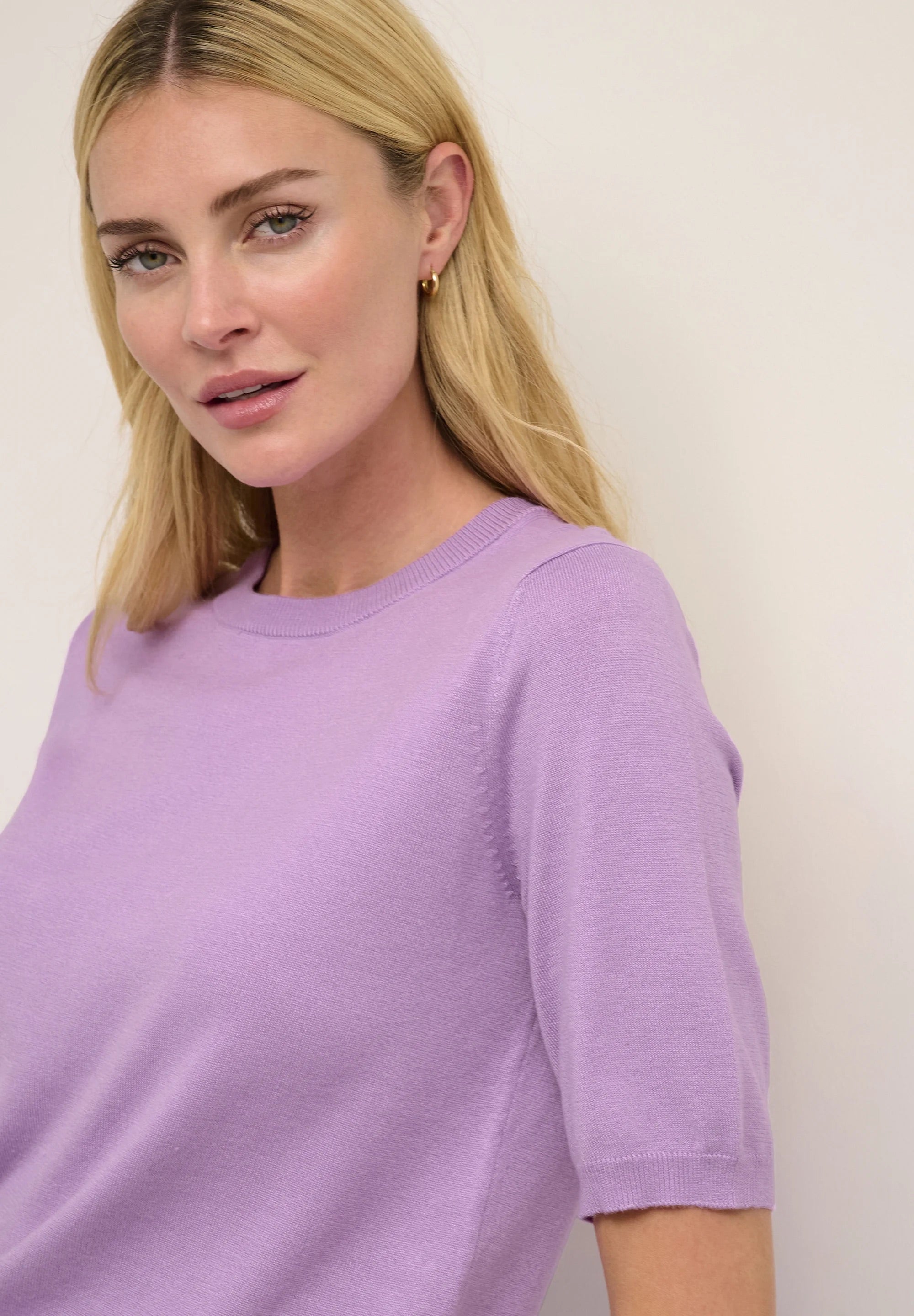 Kaffe Kalizza Short-Sleeve Knit Top – Lupine Lavender
