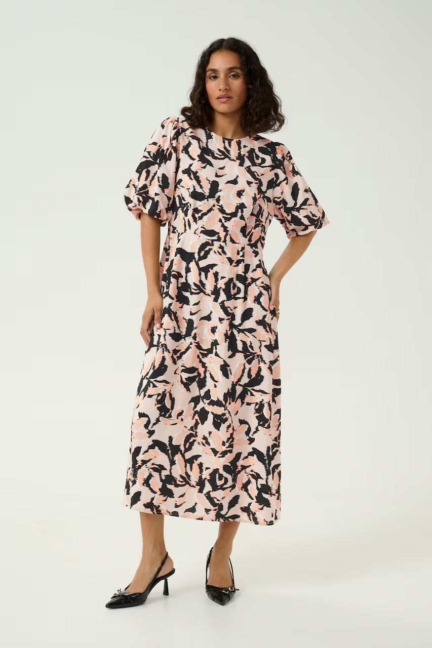Kaffe KApaco Floral Midi Dress – Cream and Black