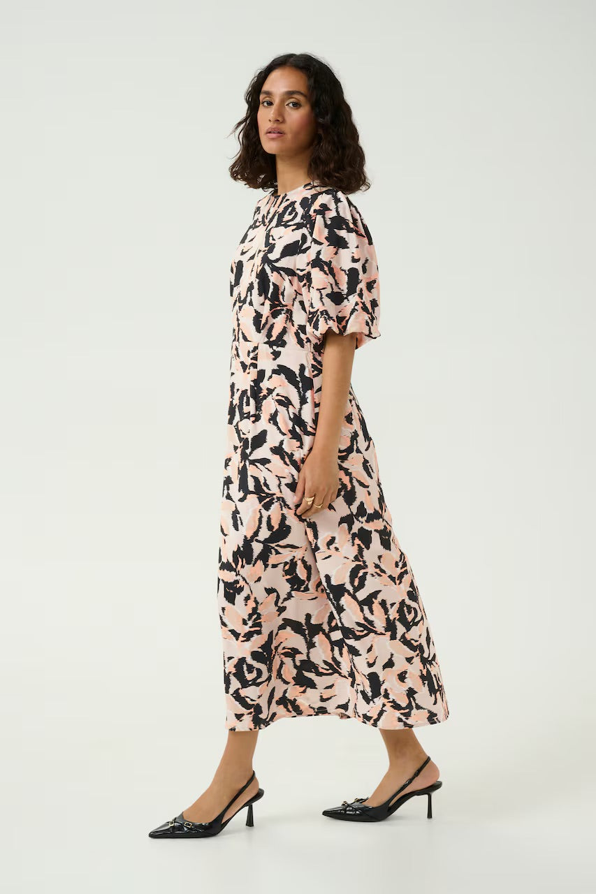 Kaffe KApaco Floral Midi Dress – Cream and Black