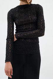 InWear Civah Stretch Lace Top – Black Slim Fit Slash Neck