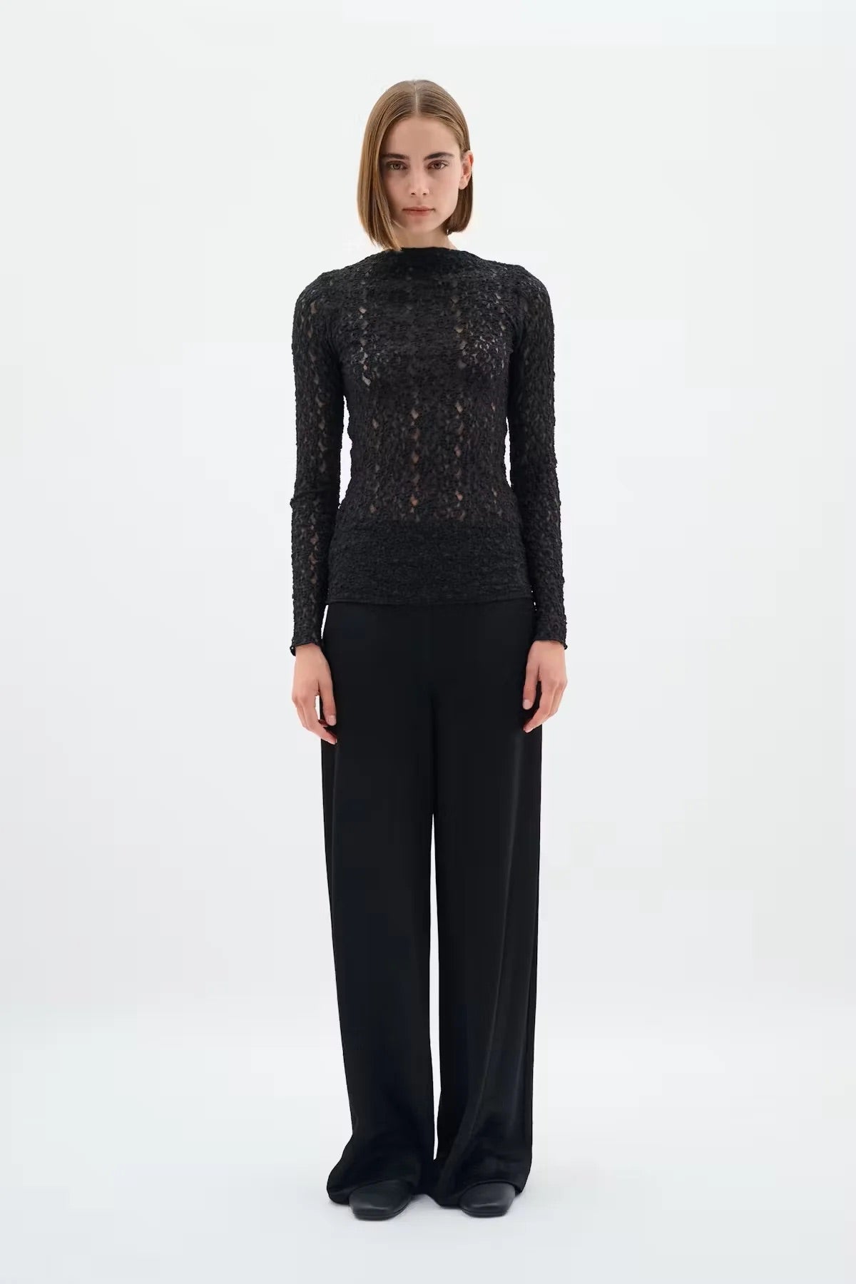 InWear Civah Stretch Lace Top – Black Slim Fit Slash Neck