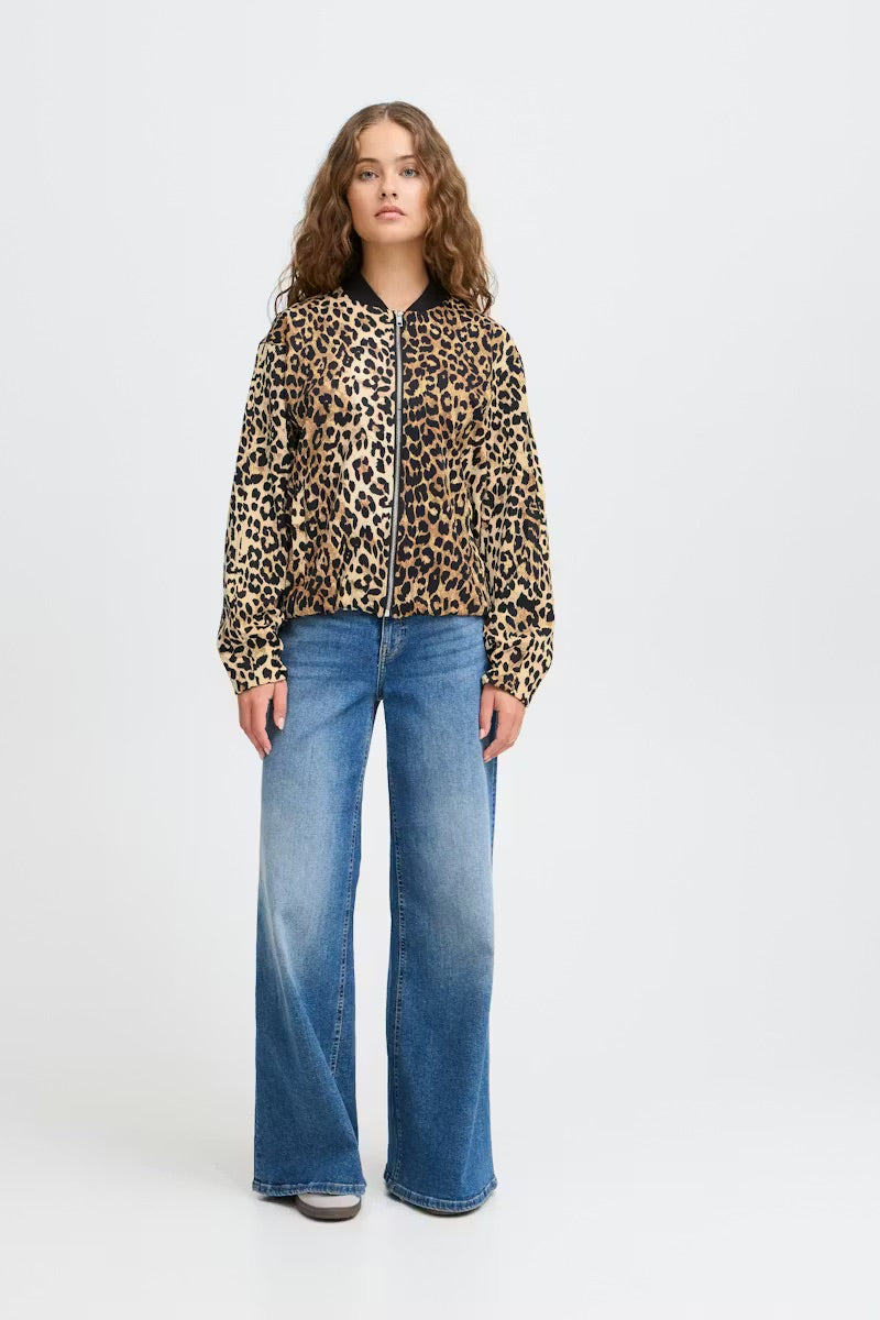 ICHI IXKATE Leopard-Print Bomber Jacket