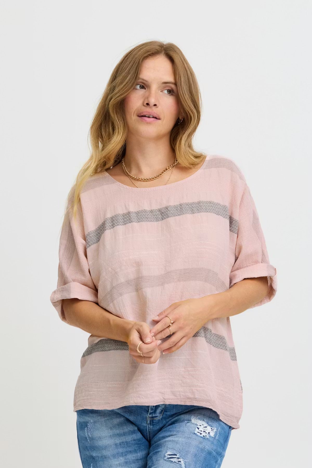 Sorbet SBKARLINE Blouse – Pink with Silver Stripes